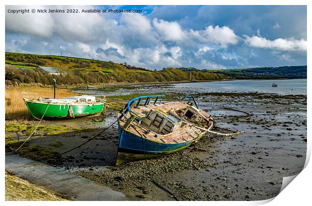 Moored Boats Teifi Estuary Gwbert Cardiganshire Print by Nick Jenkins
