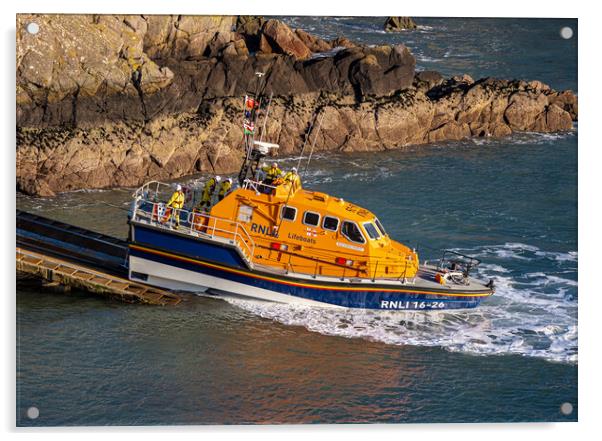St Justinian's Lifeboat , Pembrokeshire. Acrylic by Colin Allen