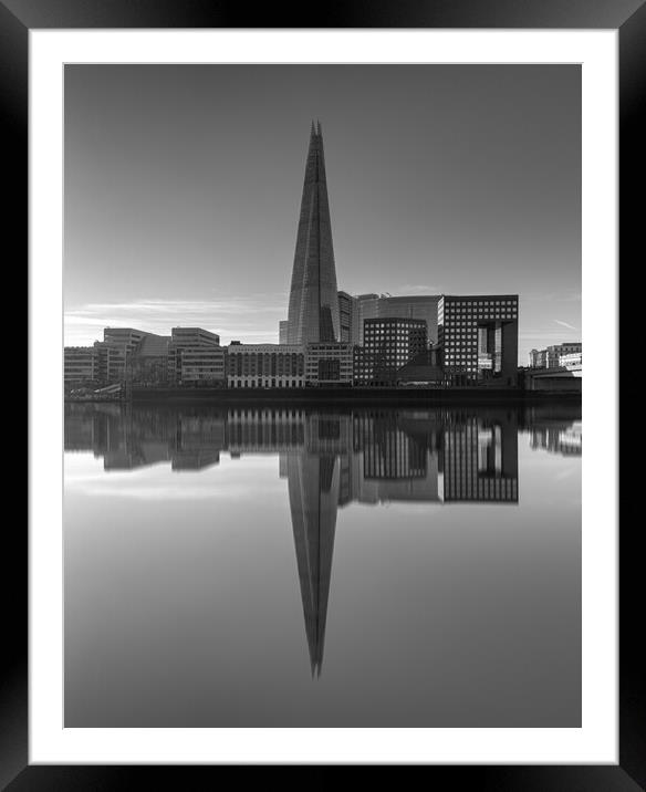 Shard by the Thames in Black and White Framed Mounted Print by Kevin Winter