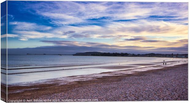 Weymouth Beach Front Canvas Print by Ann Biddlecombe
