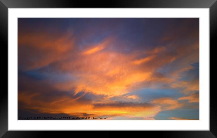 Peach Sunset with Clouds Framed Mounted Print by PAULINE Crawford