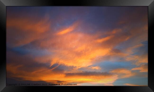 Peach Sunset with Clouds Framed Print by PAULINE Crawford