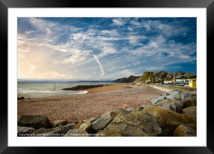 West bay beach looking towards the cliffs Framed Mounted Print by Ann Biddlecombe