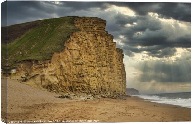 West bay cliffs Canvas Print by Ann Biddlecombe