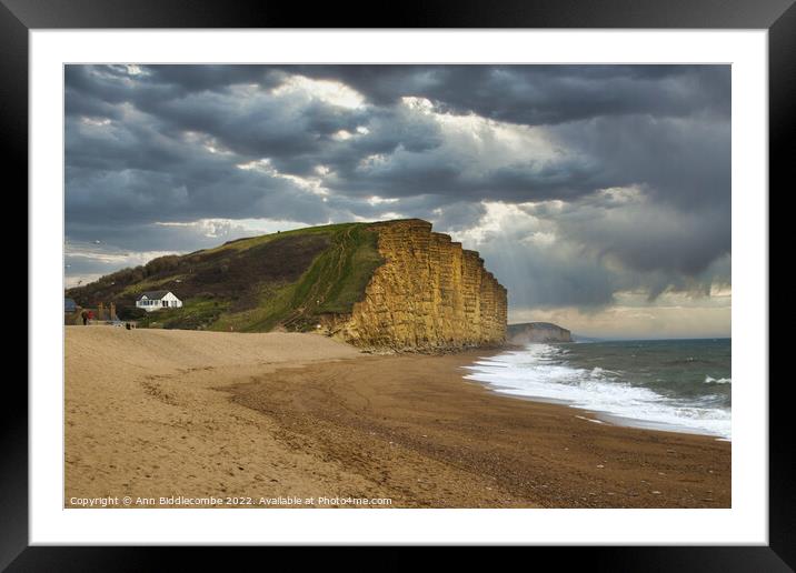 West bay beach and cliffs Framed Mounted Print by Ann Biddlecombe