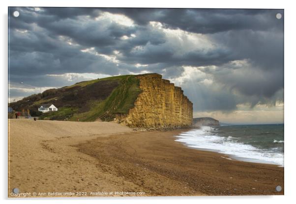 West bay beach and cliffs Acrylic by Ann Biddlecombe
