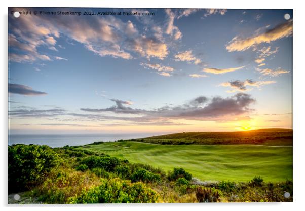 Sunset over Pezula golfcourse Acrylic by Etienne Steenkamp