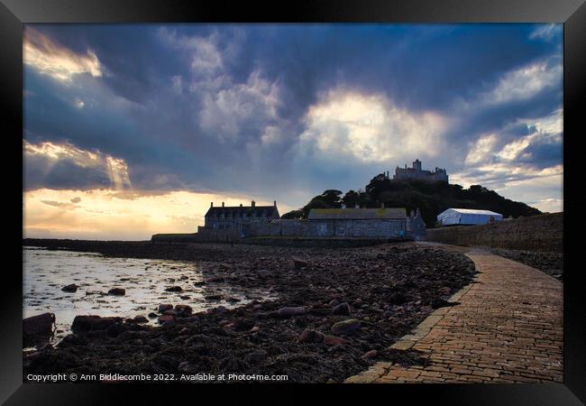 St Michaels Mount in Cornwall just as the tide was out Framed Print by Ann Biddlecombe