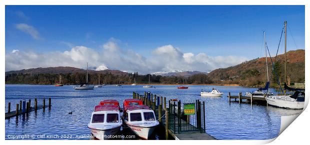 Lake Windermere from Ambleside Jetty Print by Cliff Kinch