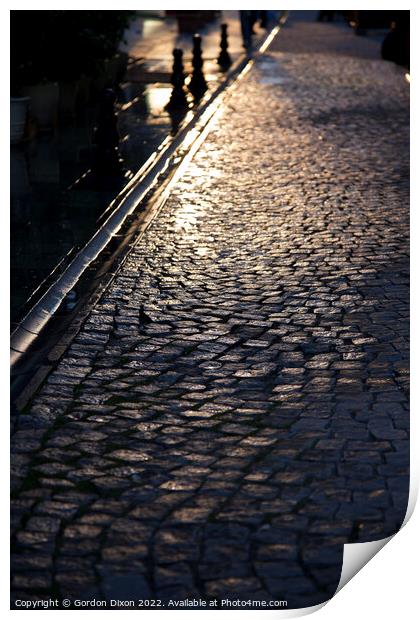 Wet cobbled street - early morning Istanbul Print by Gordon Dixon