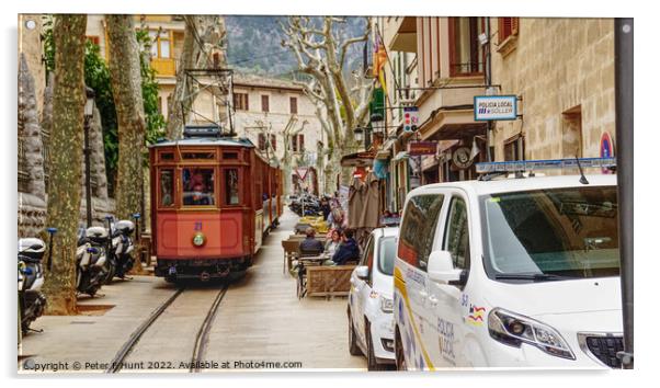 Tram Leaving Soller For Puerto Soller Acrylic by Peter F Hunt