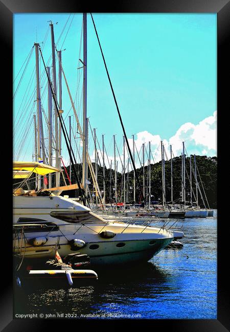 Marina masts, Skiathos town, Greece. Framed Print by john hill