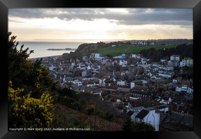 Hastings from the East Hill in the early evening Framed Print by Mark Ward