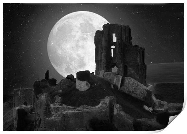Corfe Moon - Black and White Print by David Neighbour