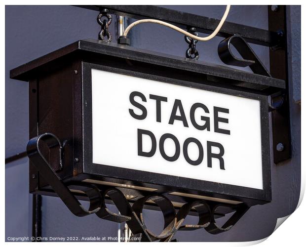 Vintage Stage Door Sign at a Theatre Print by Chris Dorney