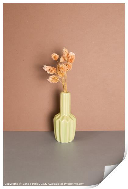 Vase of pink dry flower Print by Sanga Park