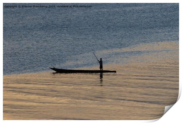 Fisherman at sunset Print by Etienne Steenkamp