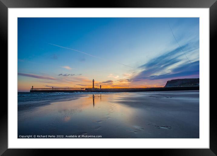 Aeroplane Trails over Whitby Beach Framed Mounted Print by Richard Perks