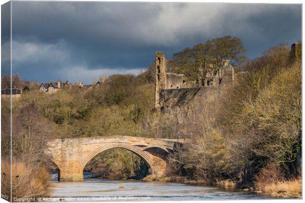 Barnard Castle County Bridge and Castle Ruins in Dramatic Light Canvas Print by Richard Laidler