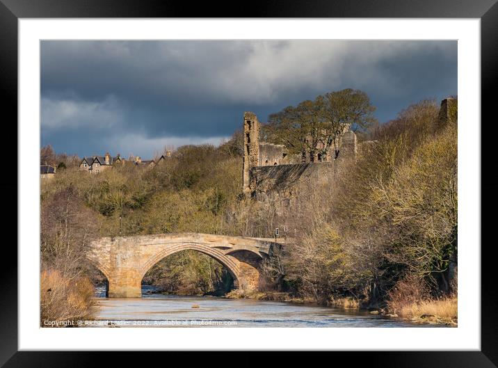 Barnard Castle County Bridge and Castle Ruins in Dramatic Light Framed Mounted Print by Richard Laidler