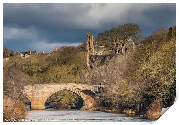 Barnard Castle County Bridge and Castle Ruins in Dramatic Light Print by Richard Laidler