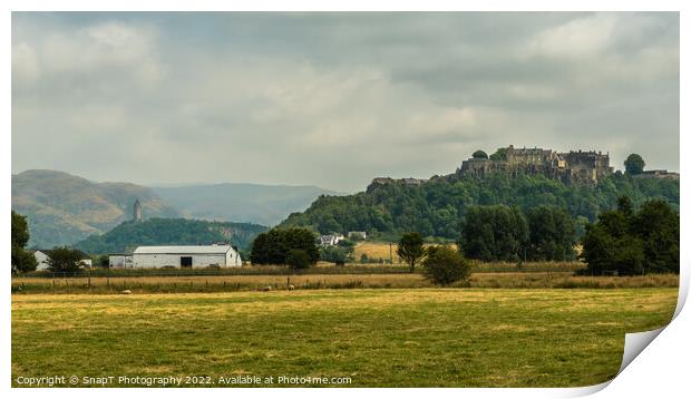 Stirling Castle and Wallace Monument, with the Ochil Hills in background Print by SnapT Photography