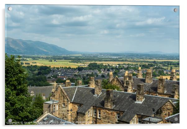 View over Stirling, the Forth Valley and Ochil Hills in the background Acrylic by SnapT Photography