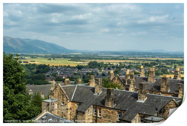 View over Stirling, the Forth Valley and Ochil Hills in the background Print by SnapT Photography