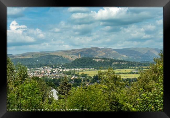 View over Stirling with the Wallace Monument and Ochil Hills in the background Framed Print by SnapT Photography