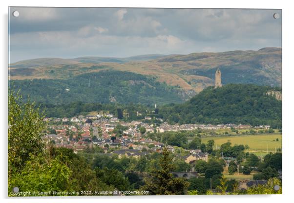 View over Stirling with the Wallace Monument and Ochil Hills in the background Acrylic by SnapT Photography