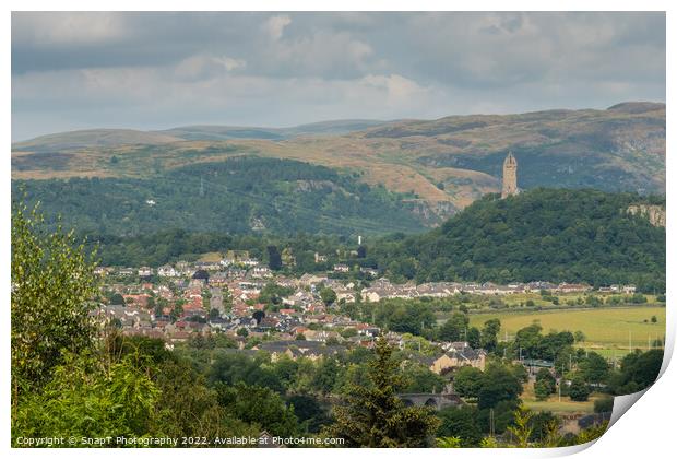 View over Stirling with the Wallace Monument and Ochil Hills in the background Print by SnapT Photography