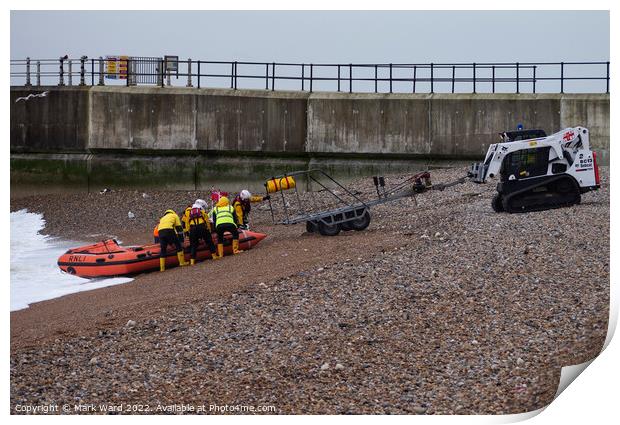 Hastings Inshore Lifeboat safely back to base.  Print by Mark Ward