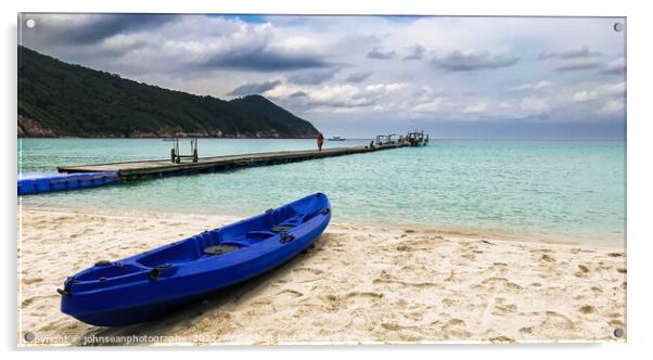 Redang Island, Malaysia Colourful blue kayak boat on the beach r Acrylic by johnseanphotography 
