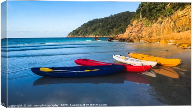 Redang Island, Malaysia Colourful boats on the beach ready to be Canvas Print by johnseanphotography 