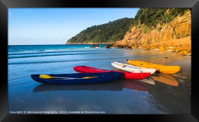 Redang Island, Malaysia Colourful boats on the beach ready to be Framed Print by johnseanphotography 