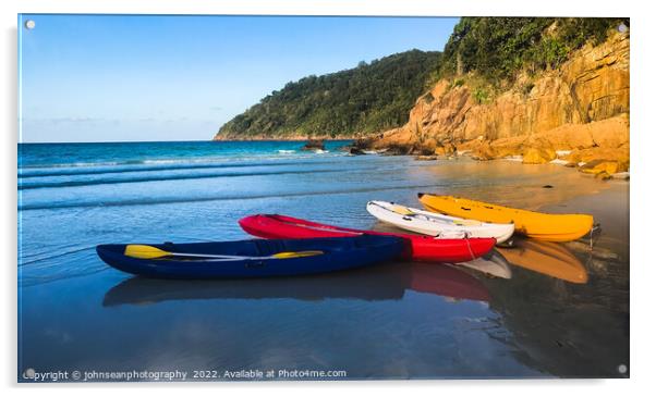 Redang Island, Malaysia Colourful boats on the beach ready to be Acrylic by johnseanphotography 