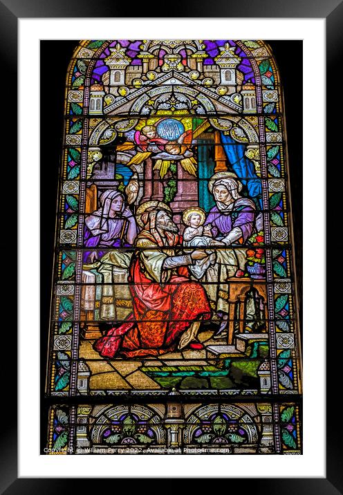 Mary Jesus Stained Glass Saint Mary Basilica Phoenix Arizona Framed Mounted Print by William Perry