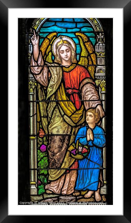 Angel Child Stained Glass Saint Mary Basilica Phoenix Arizona Framed Mounted Print by William Perry