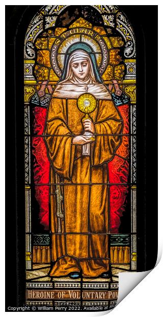 Saint Clare Stained Glass Saint Mary Basilica Phoenix Arizona Print by William Perry