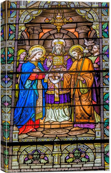 Joseph Mary Marriage Stained Glass Saint Mary Basilica Phoenix  Canvas Print by William Perry
