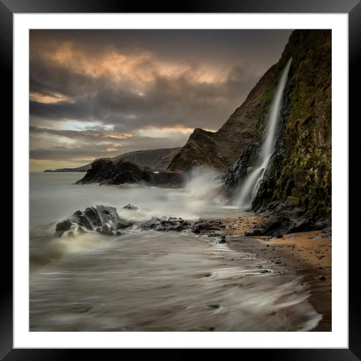 A seaside waterfall Framed Mounted Print by Leighton Collins