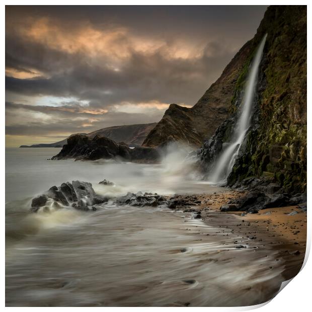 A seaside waterfall Print by Leighton Collins