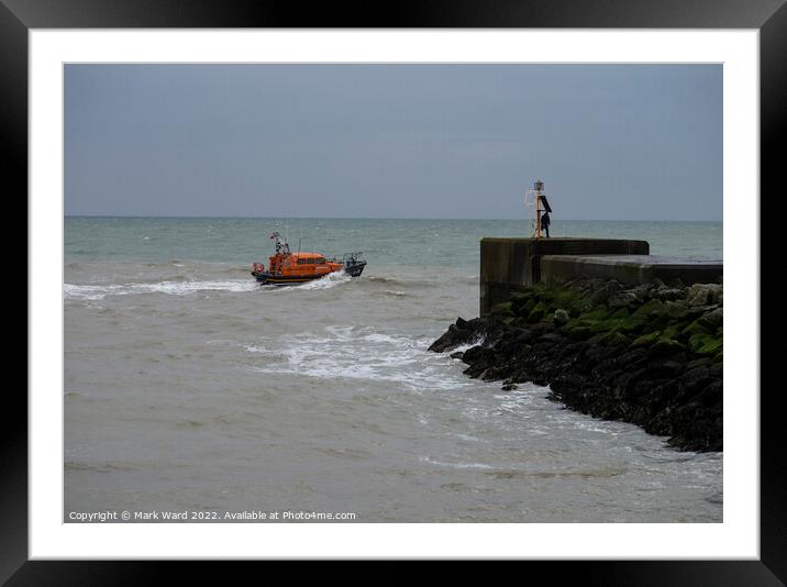 The Hastings Lifeboat heading out on a training mission. Framed Mounted Print by Mark Ward