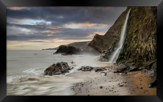 The waterfall at Tresaith Framed Print by Leighton Collins