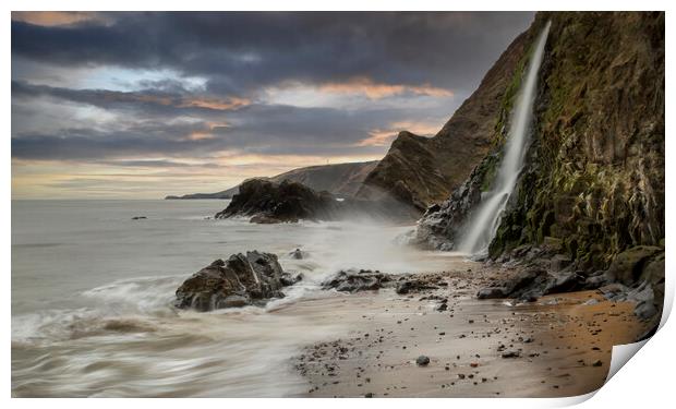The waterfall at Tresaith Print by Leighton Collins