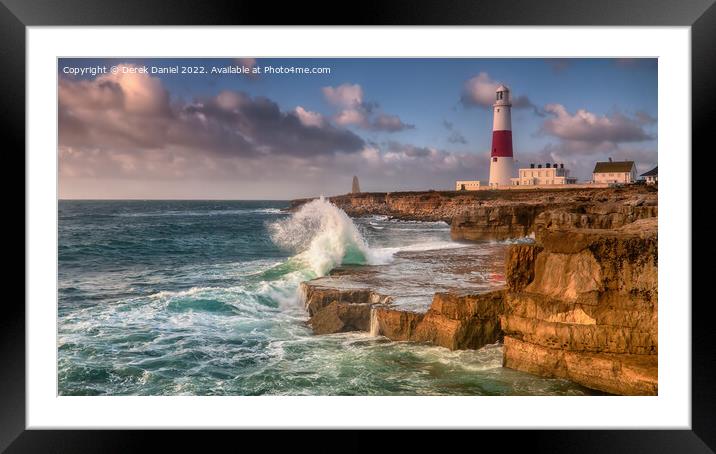 The Power of the sea at Portland Bill Lighthouse Framed Mounted Print by Derek Daniel