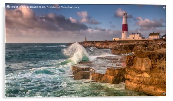 The Power of the sea at Portland Bill Lighthouse Acrylic by Derek Daniel