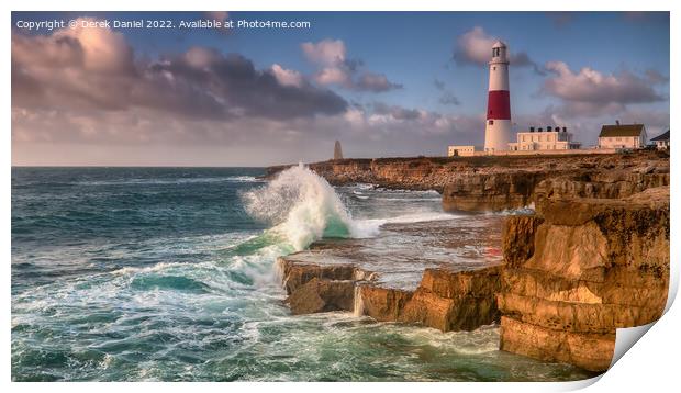 The Power of the sea at Portland Bill Lighthouse Print by Derek Daniel