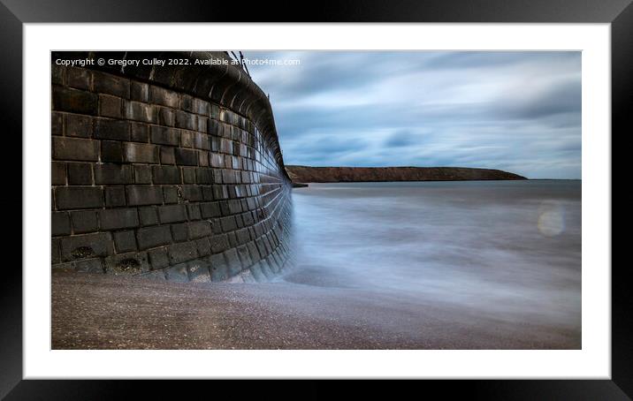 Sea wall at Filey, Brigg  Framed Mounted Print by Gregory Culley