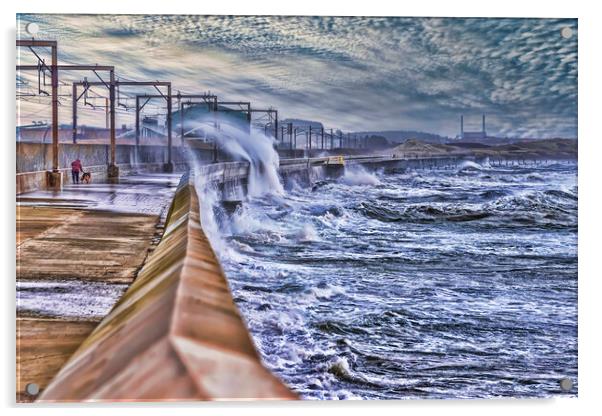 Saltcoats High Waves  Acrylic by Valerie Paterson